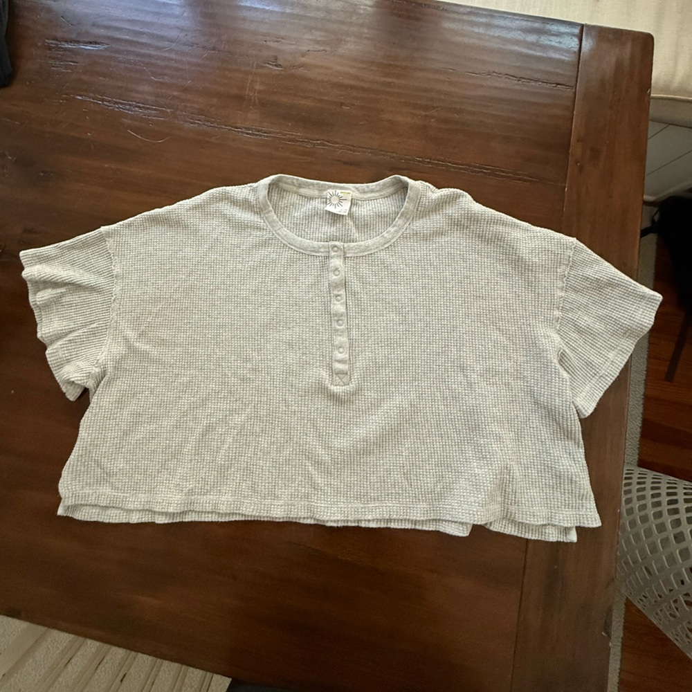 aerie Light Gray Waffle Knit Henley Crop Top